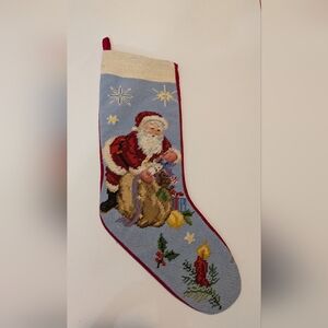 Needlepoint Santa Vintage Christmas Stocking